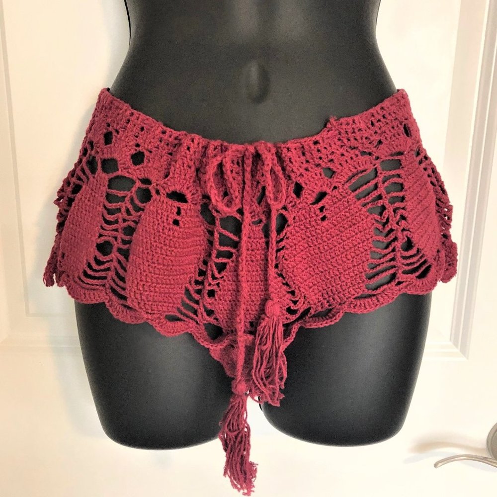 Andi Bagus Red Crochet Shorts